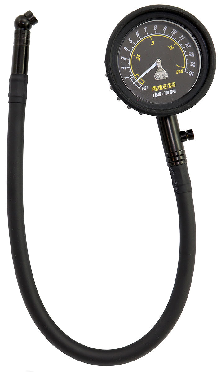 Aeroflow Tyre Pressure Gauge 0-15PSI Analogue Black Face Dial