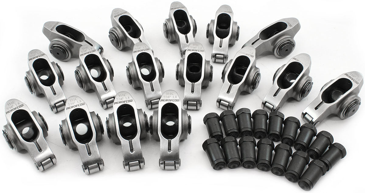 Aeroflow Ford Cleveland Stainless Steel Roller Rocker Set 7/16" Stud Mount, 1.80 Ratio, Set of 16