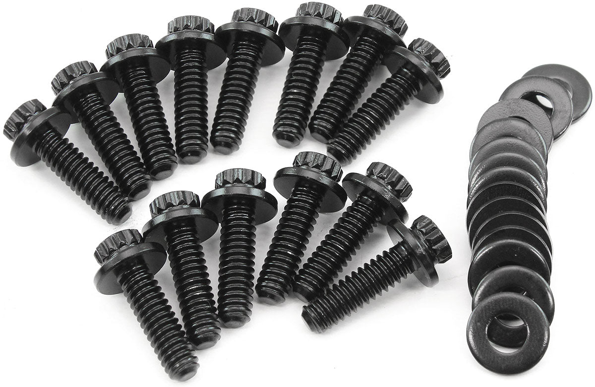 Aeroflow Universal Valve Cover Bolt Kit 1/4-20" UHL 0.812", Pack of 14 - Black Finish 12 Point Head, 8740 Material