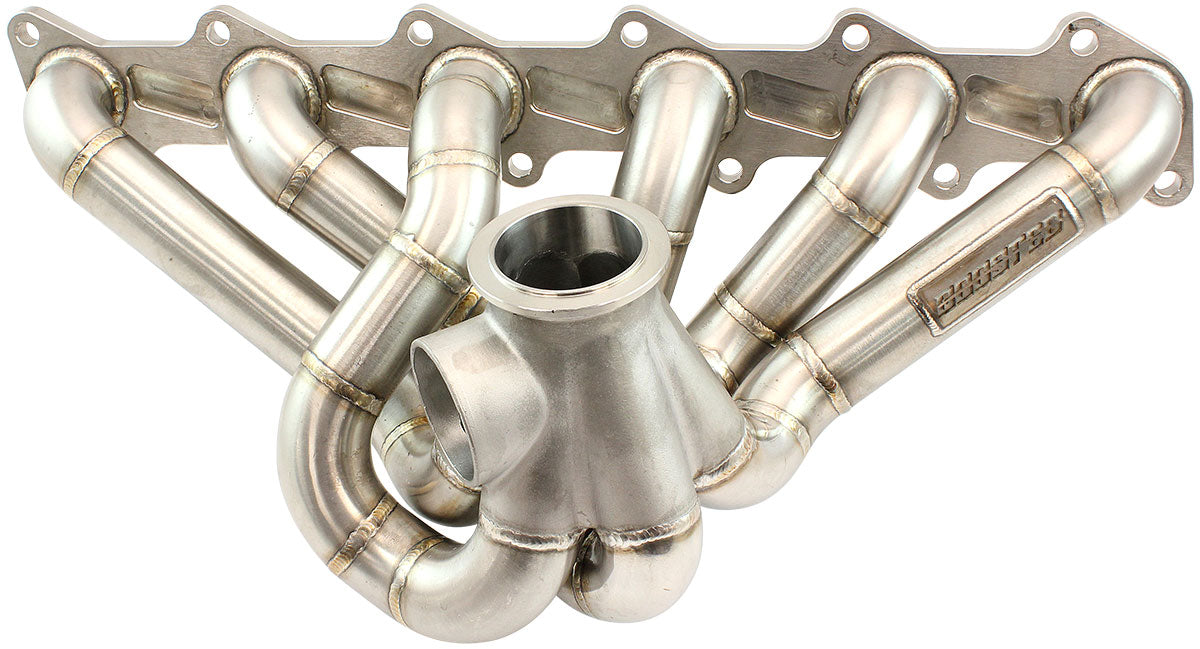 Aeroflow Boosted Ford Barra V-Band Turbo Stainless Steel Manifold Suits High Mount GT30-GT35 Turbo, with 50mm External Wastegate Flange