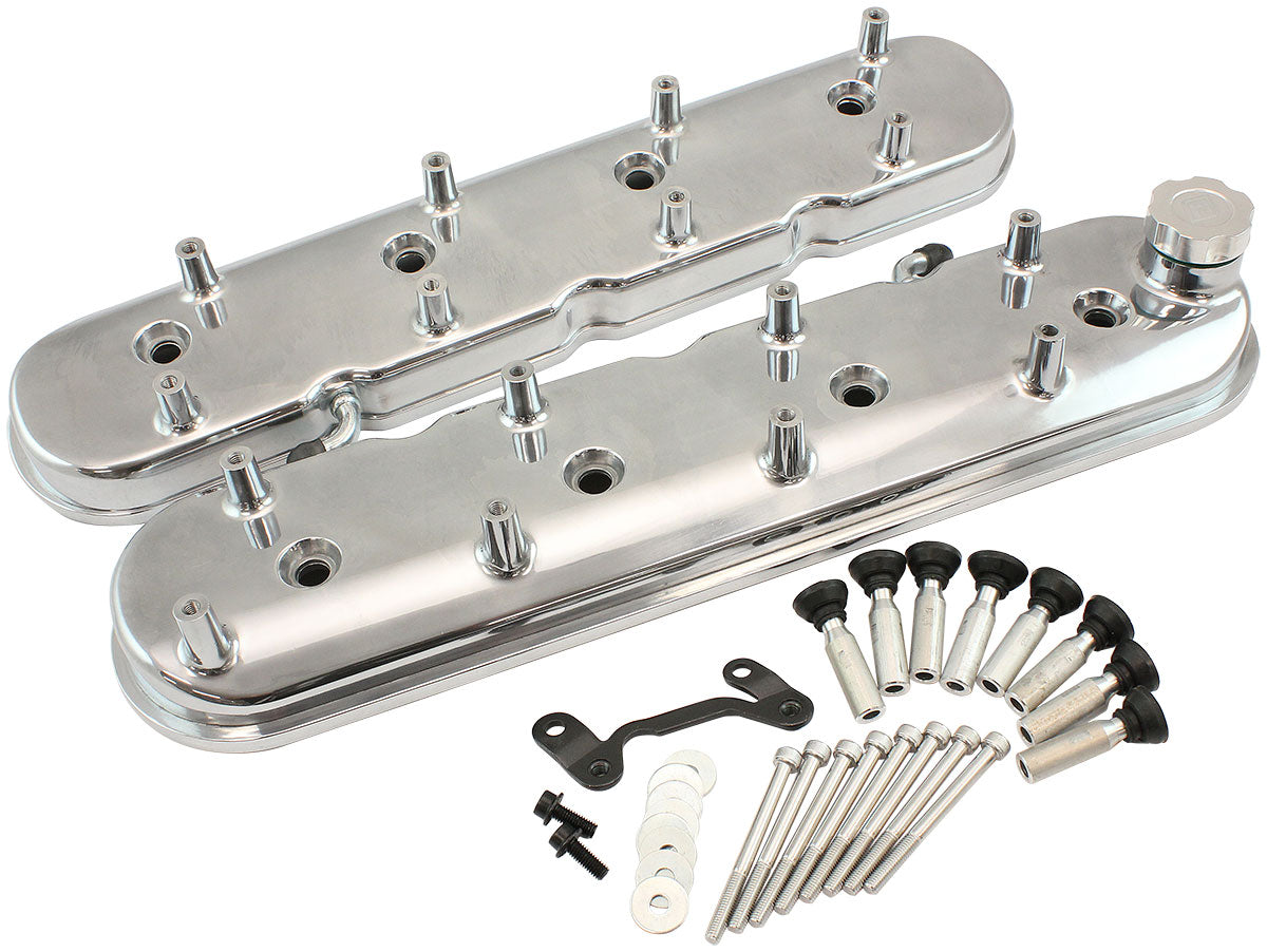 Aeroflow GM LS Factory Valve Cover Set, Standard Height, Polished Finish Suit GM LS Series Engines. Factory Position Coil Mounts