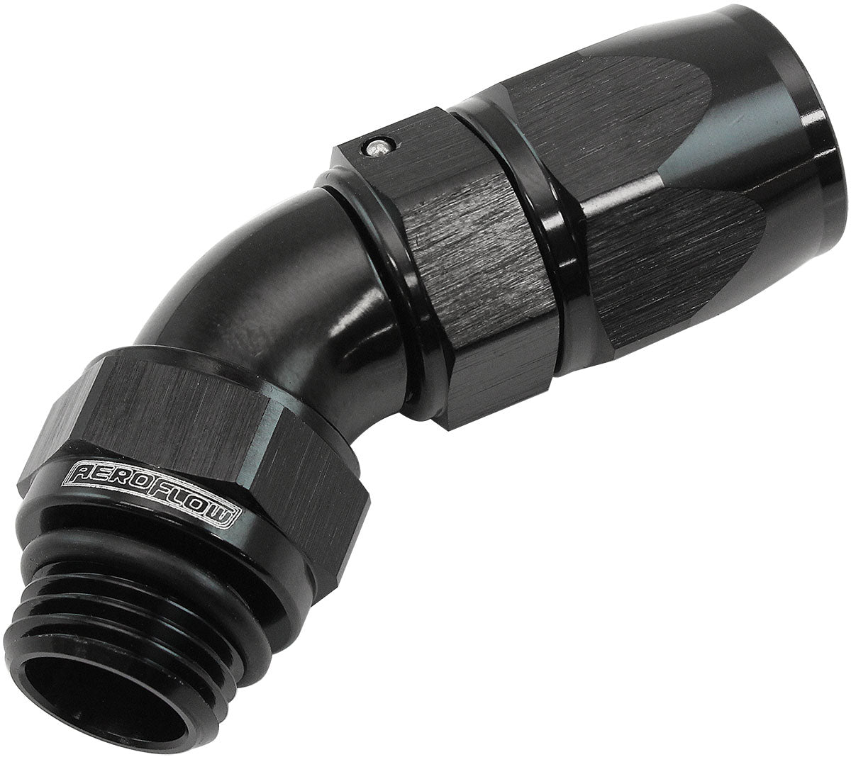 Aeroflow ORB Taper Swivel 45° Hose End -6 ORB to -6AN Black Finish. Suit 200 & 250 Series Hose