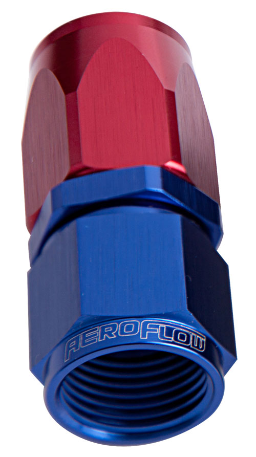 100 / 150 Series Taper Style One Piece Full Flow Swivel Straight Hose End -8AN Blue/Red Finish. Suit 100 & 450 Series Hose