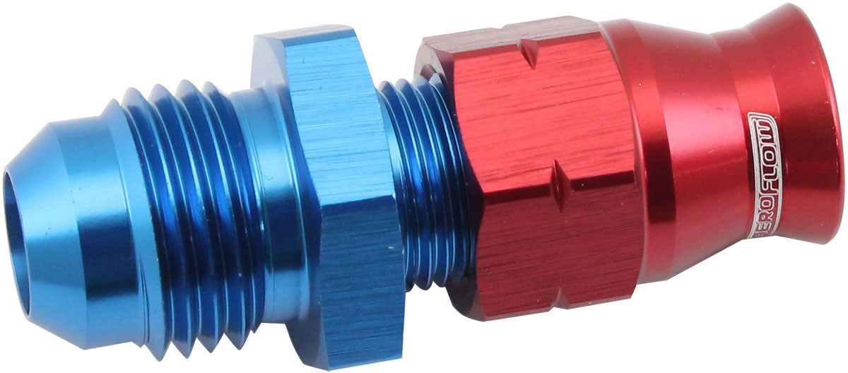 Tube to Male AN Adapter 1/4" to -6AN Blue/Red Finish. Suits Aeroflow, Moroso & Russell Tubing