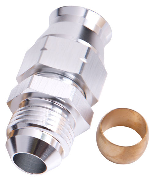Tube to Male AN Adapter 1/2" to -8AN Silver Finish. Suits Aeroflow, Moroso & Russell Tubing