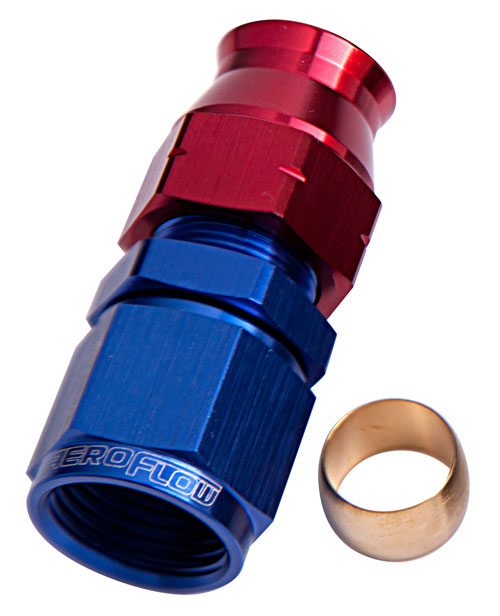 Tube to Female AN Adapter 3/8" to -6AN Blue/Red Finish. Suits Aeroflow, Moroso & Russell Tubing