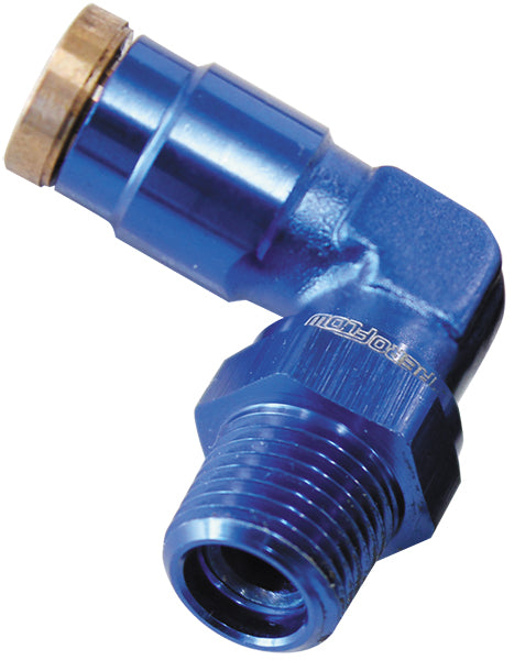 120 Series 90° 1/8" NPT to 3/16" Push to Connect Fitting Blue Finish. Suits 120 Series Nylon Hose