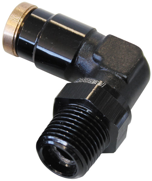 120 Series 90° 1/4" NPT to 1/4" Push to Connect Fitting Black Finish. Suits 120 Series Nylon Hose