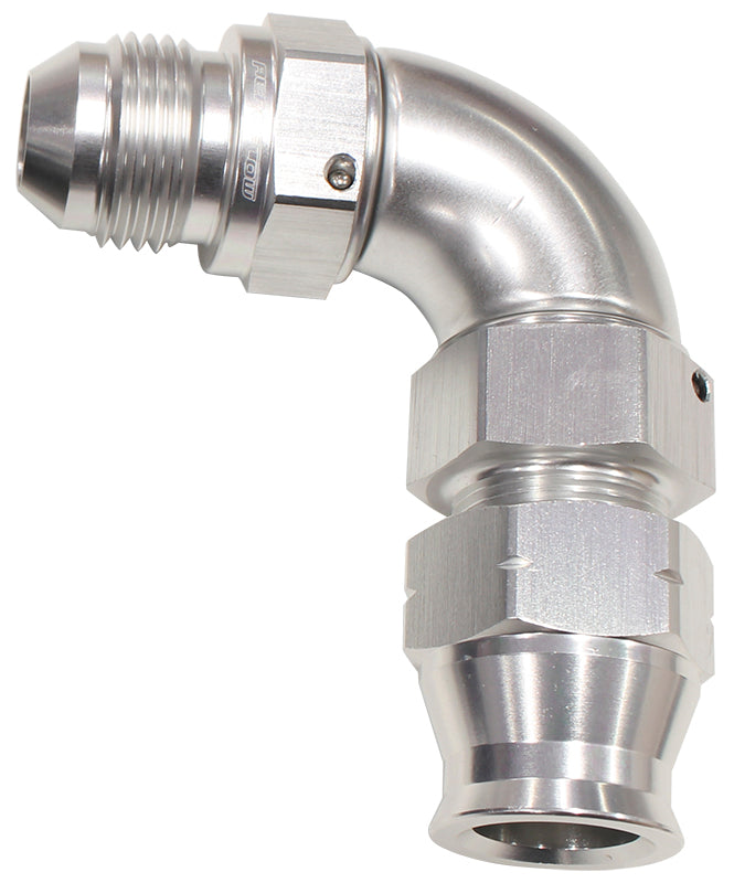 90° Tube to Male AN Adapter 1/2"to -8AN Silver Finish. Suits Aeroflow, Moroso & Russell Tubing