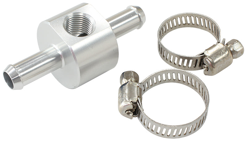 Inline 5/16" Barb Adapter with 1/8" Port Silver Finish