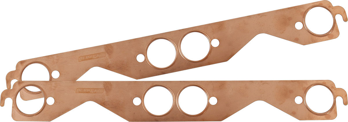 Small Block Chevy Round Port Copper Embossed Exhaust Gaskets Sold as a Pair, 1.375" x 1.375" Port Size