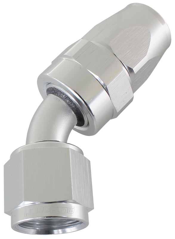 200 Series PTFE 45° Hose End -16AN Silver Finish. Suits 200 & 250 Series Hose