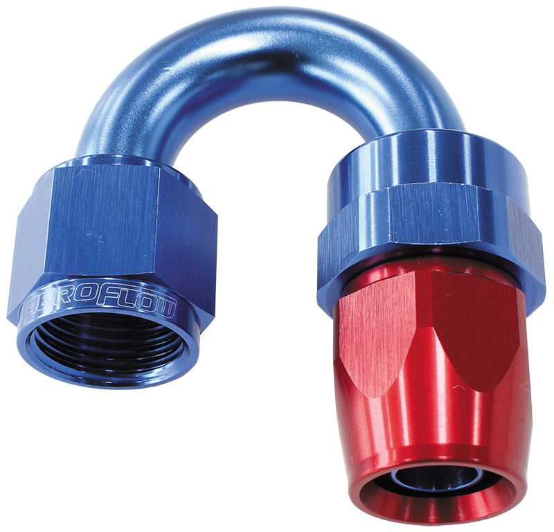 200 Series PTFE 180° Hose End -4AN Blue/Red Finish. Suits 200 & 250 Series Hose