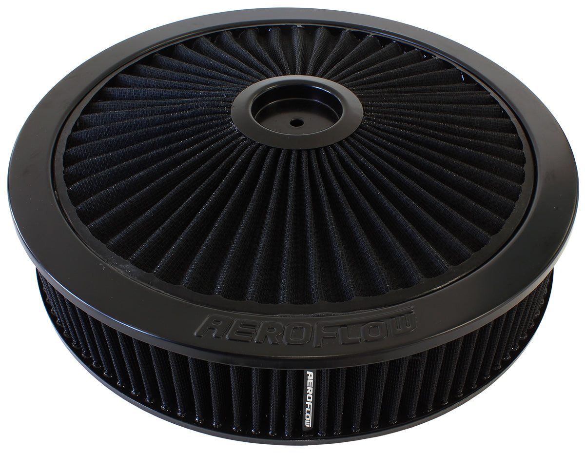 14" x 3" Full Flow Air Filter Assembly,Black 1-1/8" Drop Base. Washable Cotton Element. Fits 5-1/8" Neck