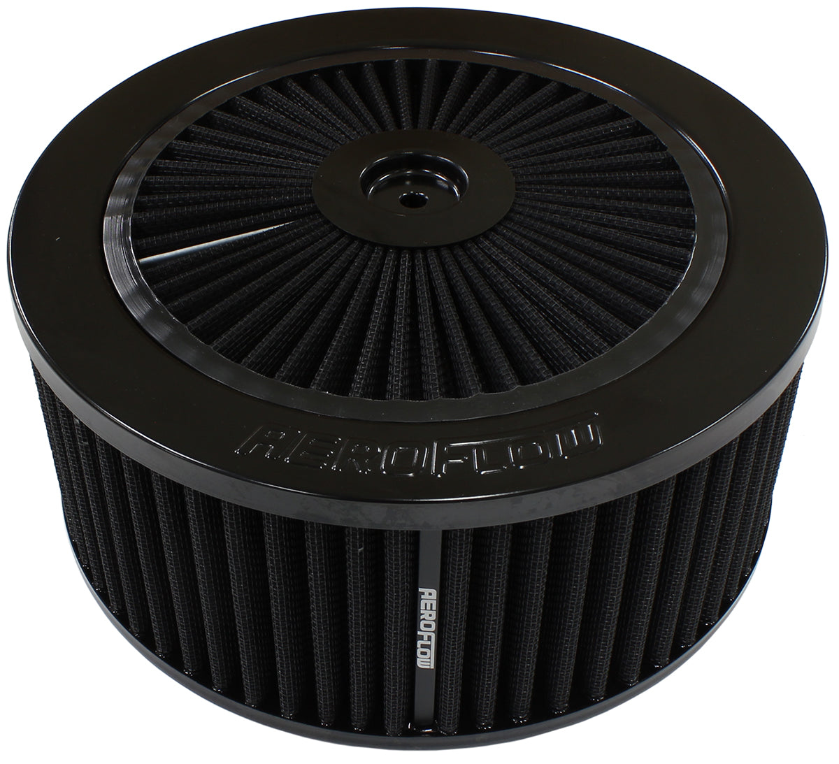 Black Full Flow Air Filter Assembly 9" x 4", 7-5/16" neck,Flat Base with black washable cotton element