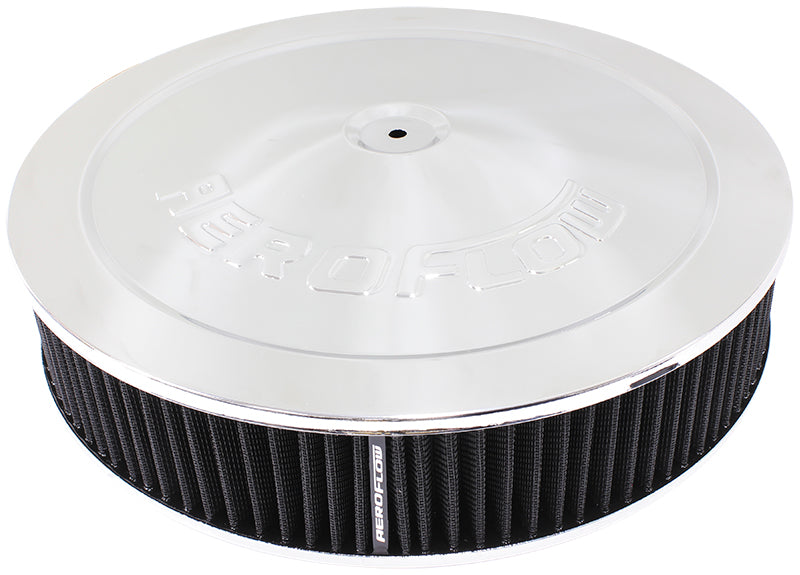 Chrome Air Filter Assembly 14" x 3", 5-1/8" neck, 1-1/8" Drop base , black washable cotton element