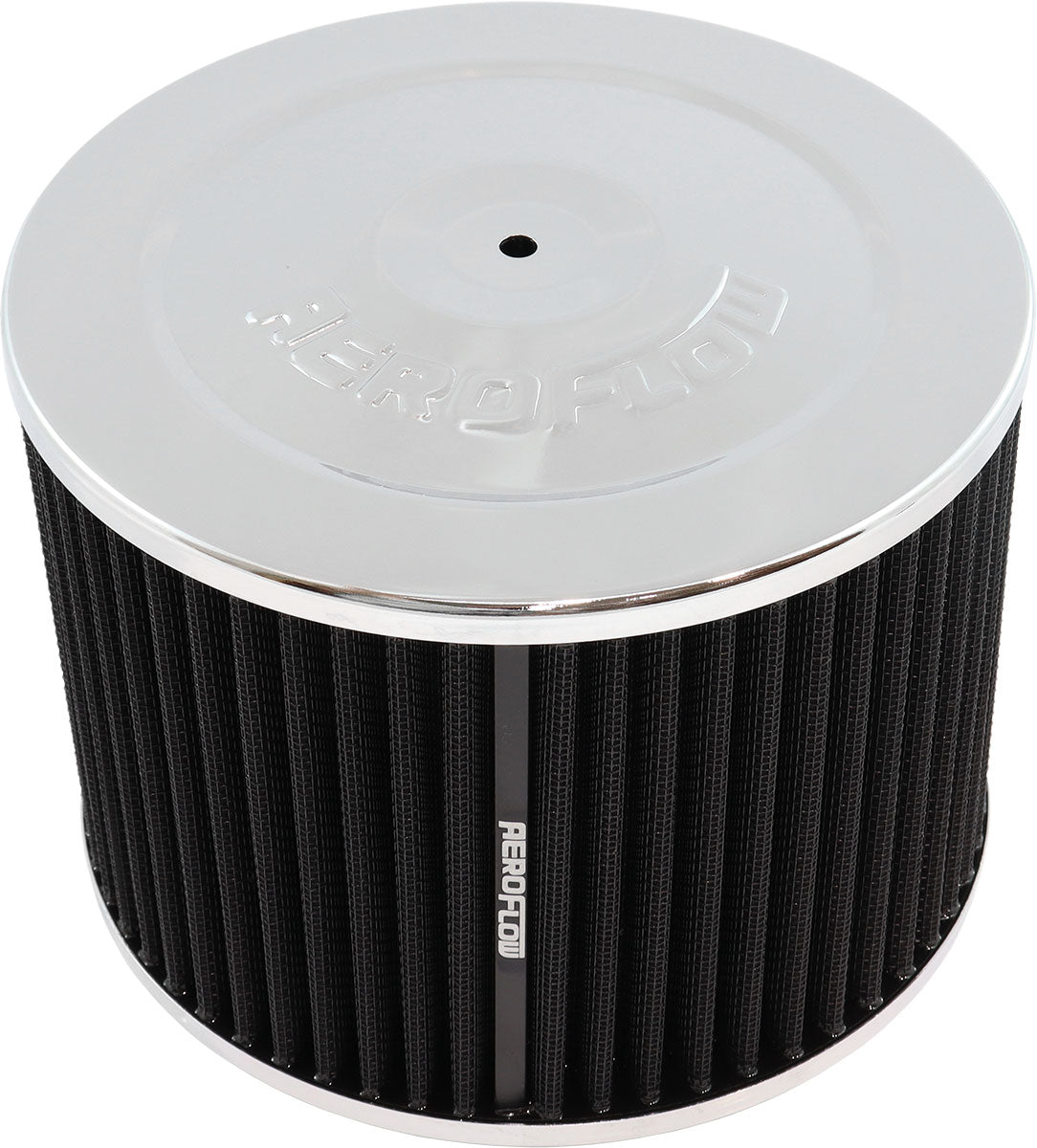 Aeroflow Chrome Air Filter Assembly 7" x 5", 5-1/8" neck, Flat Base with black washable cotton element