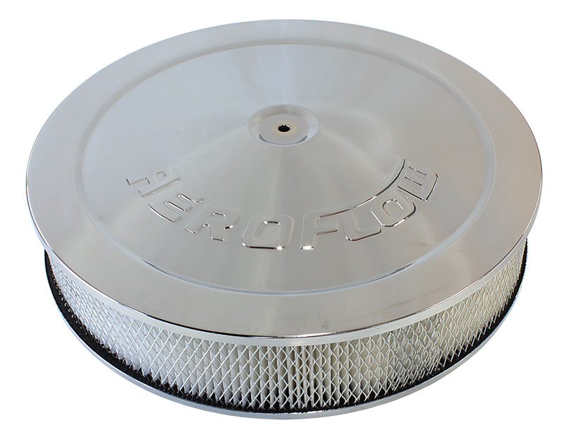 Chrome Air Filter Assembly with 1-1/8" Drop base 14" x 3", 5-1/8" neck, paper element