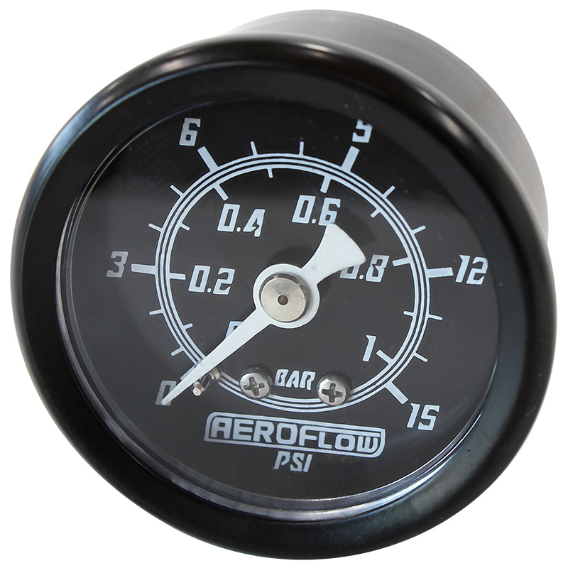 1-1/2" 15 psi Pressure Gauge Black Face, White Pointer, 1/8" NPT Male Thread