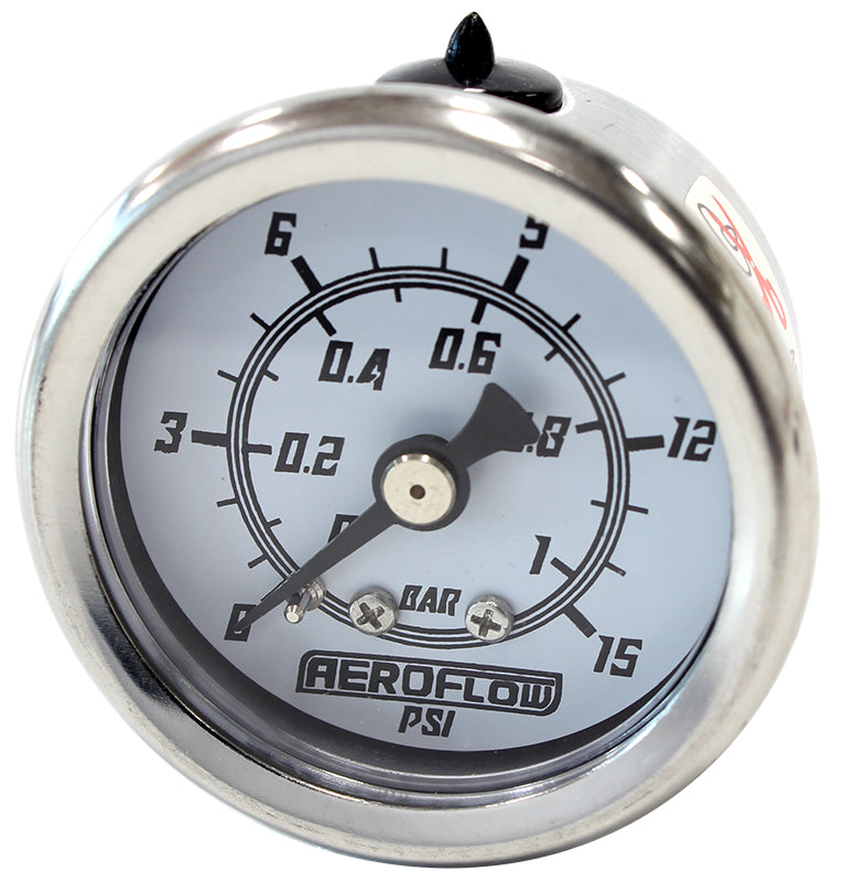 1-1/2" 15 psi Pressure Gauge White Face, Black Pointer, 1/8" NPT Male Thread