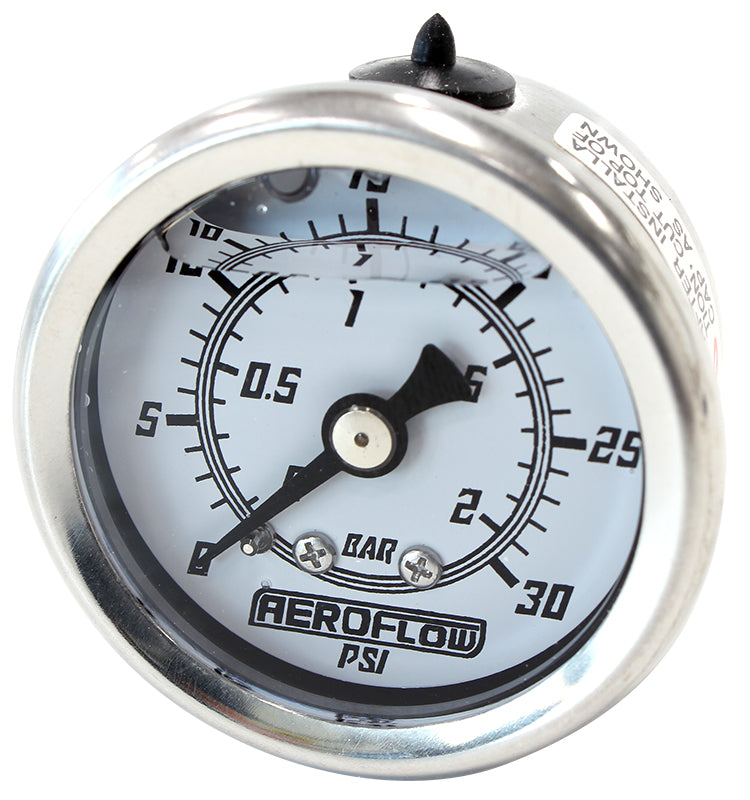 1-1/2" Liquid Filled 30 psi Pressure Gauge White Face, Black Pointer, 1/8" NPT Male Thread
