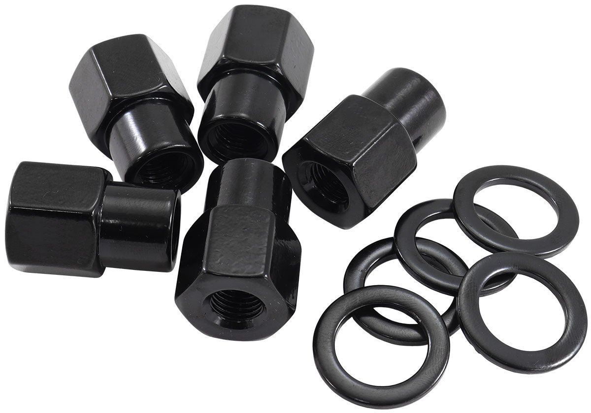 0.550" Shank Open Black Wheel Nuts - M14 x 1.50mm Pack of 5, Washer Seat with Shank
