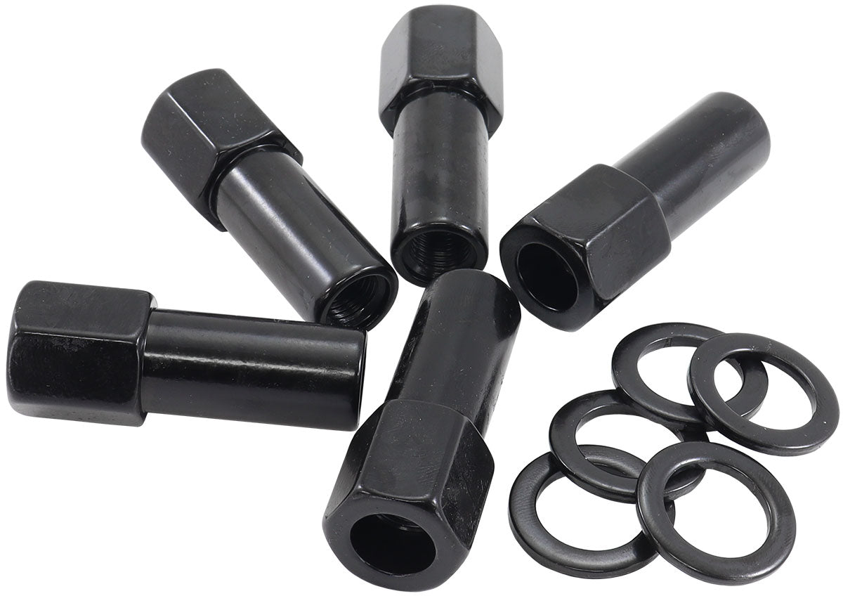 1.380" Shank Open Black Wheel Nuts - M14 x 1.50mm Pack of 5, Washer Seat with Shank