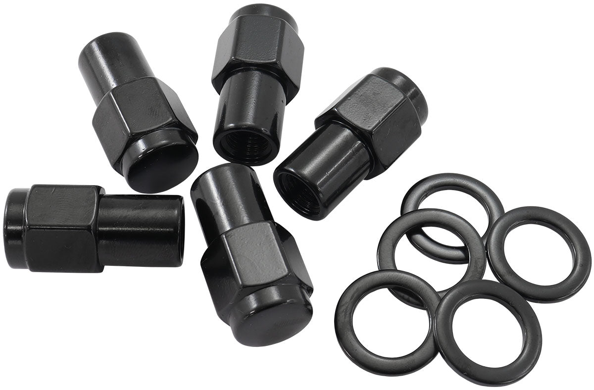 0.750" Shank Closed Black Wheel Nuts - M14 x 1.50mm Pack of 5, Washer Seat with Shank