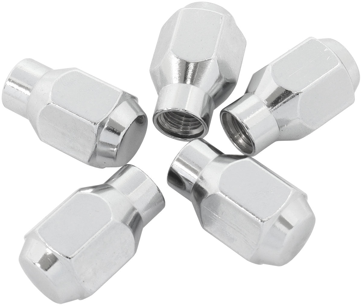 Conical ET Style Closed Chrome Wheel Nuts - 1/2-20" Pack of 5, 60 Degree Taper with 0.612" Shank Diameter