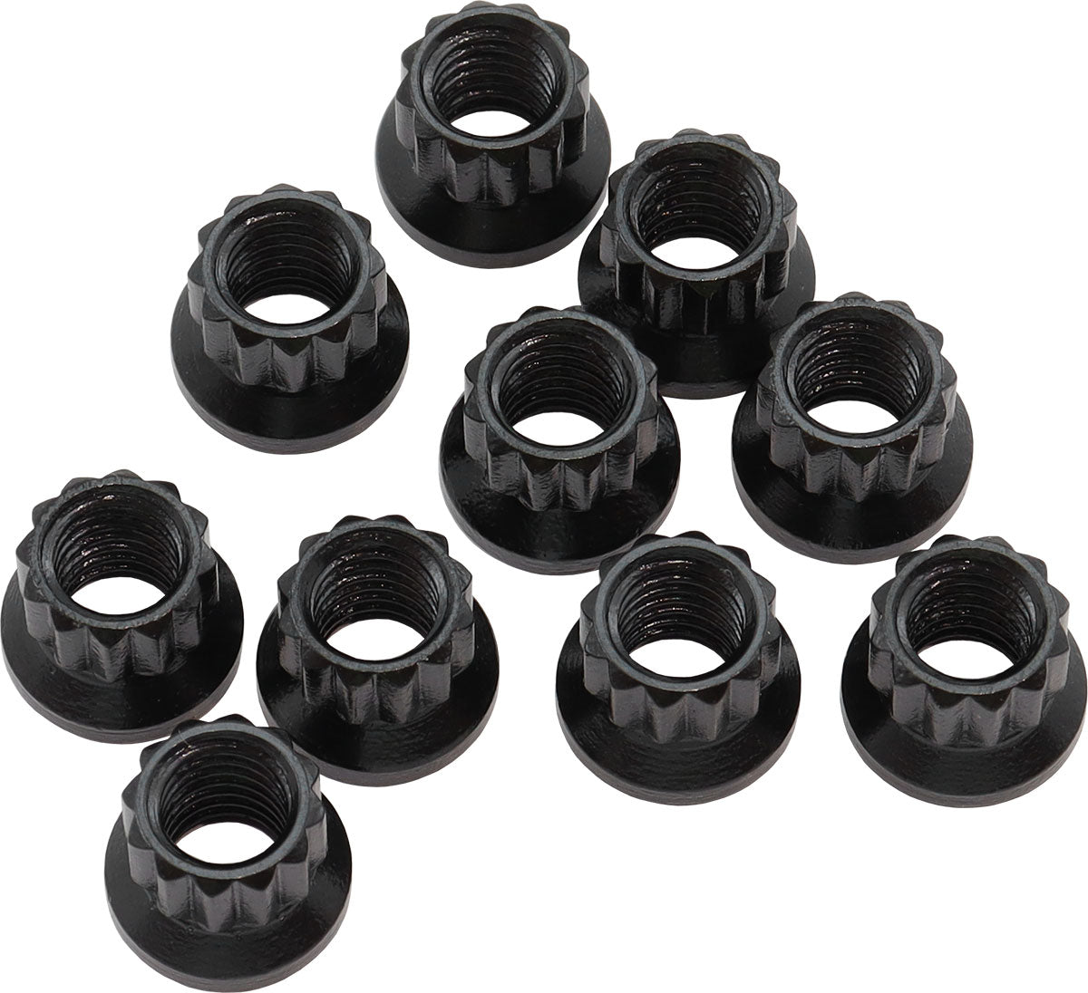 Aeroflow 12-Point Nuts, Chrome Moly Black Oxide, 10-Pack M8 x 1.25 Thread, 3/8" Socket