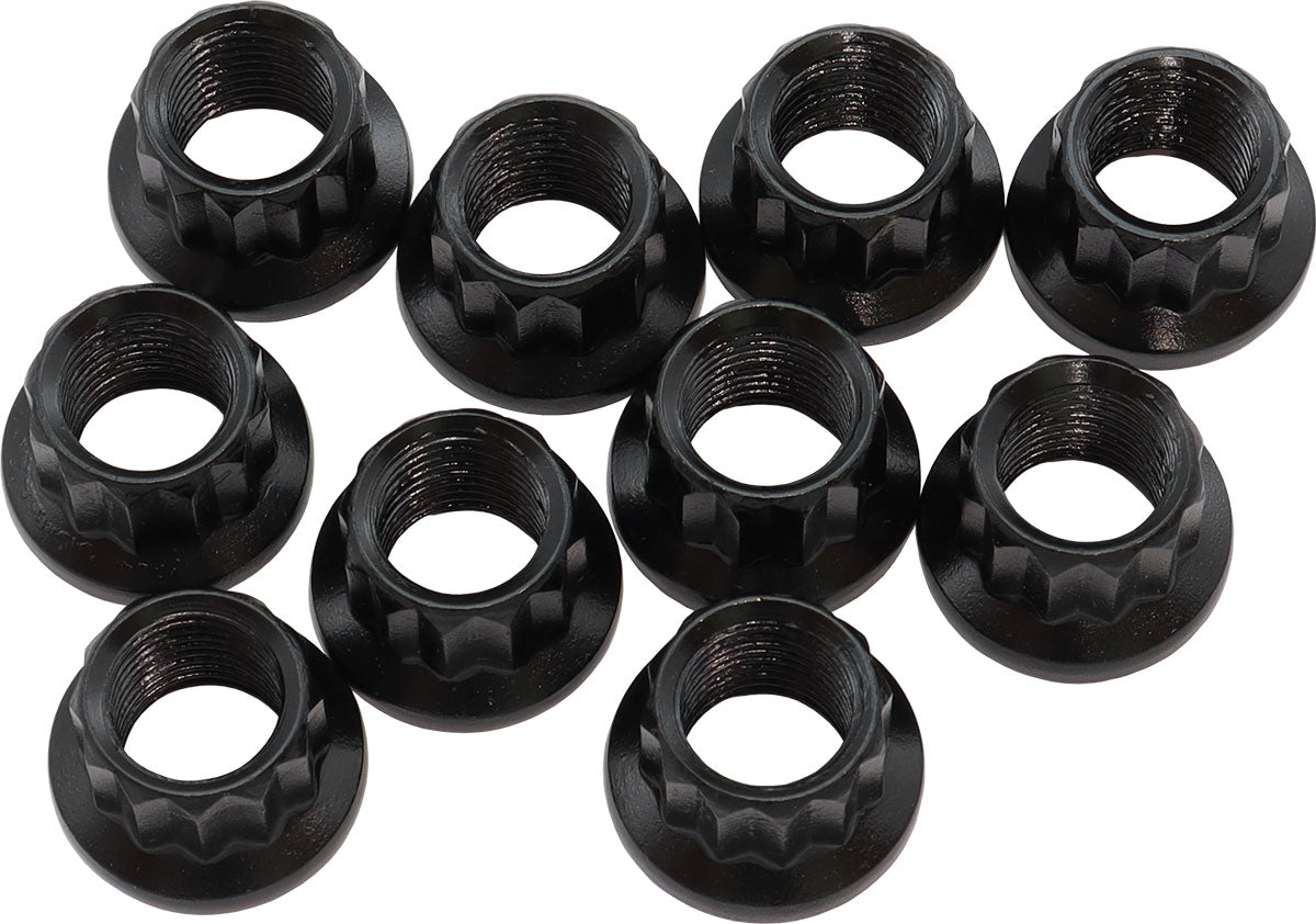 Aeroflow 12-Point Nuts, Chrome Moly Black Oxide, 10-Pack M10 x 1.25 Thread, 1/2" Socket