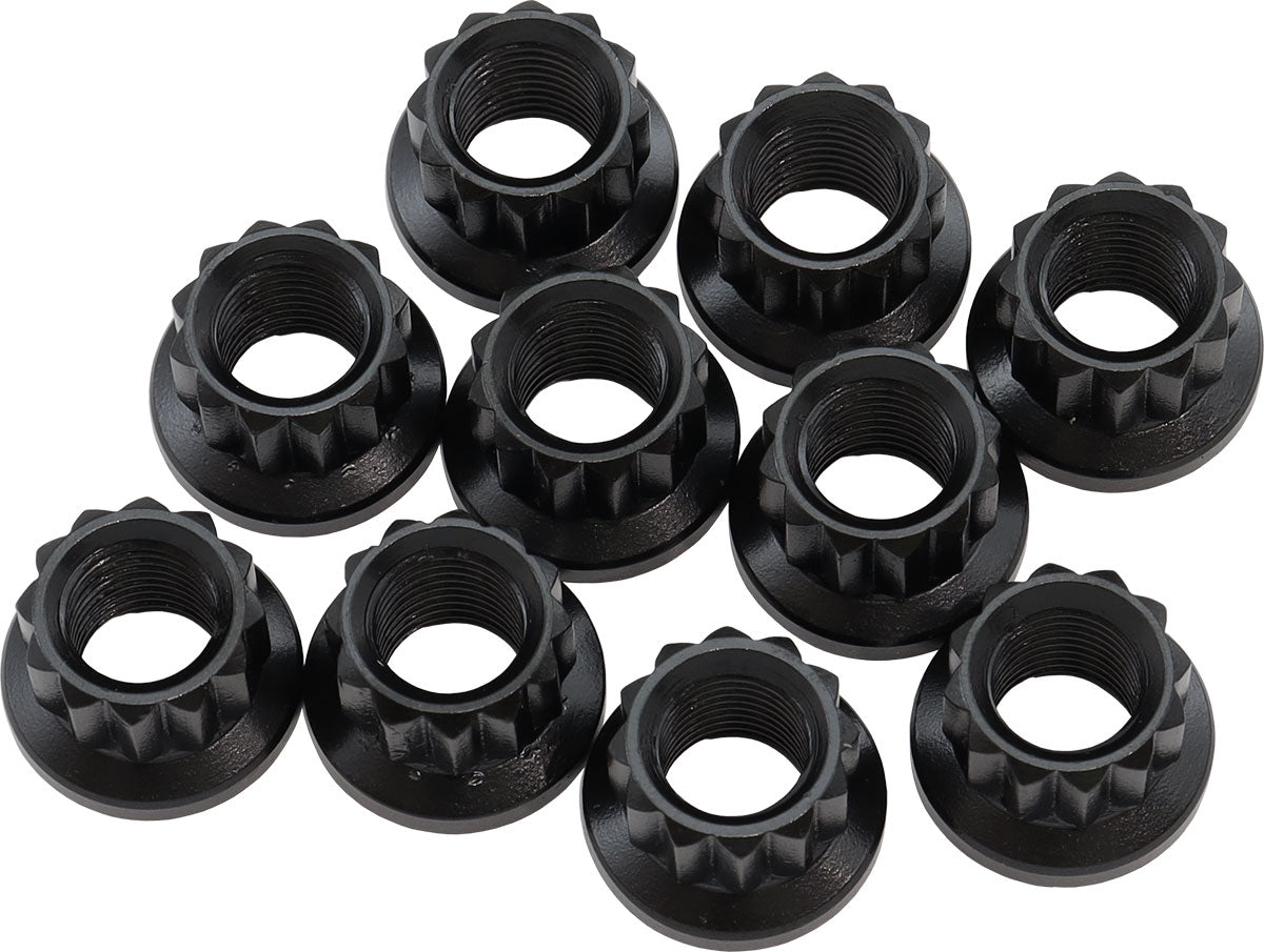 Aeroflow 12-Point Nuts, Chrome Moly Black Oxide, 10-Pack 3/8"-24 Thread, .700" O.D, 1/2" Socket