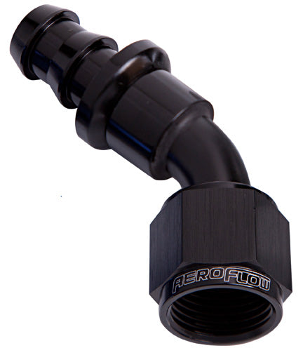 400 Series Push Lock 45° Hose End -6AN Black Finish. Suits 400 & 500 Series Hose