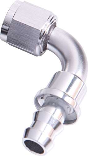 400 Series Push Lock 90° Hose End -8AN Silver Finish. Suits 400 & 500 Series Hose