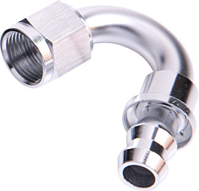 400 Series Push Lock 150° Hose End -6AN Silver Finish. Suits 400 & 500 Series Hose