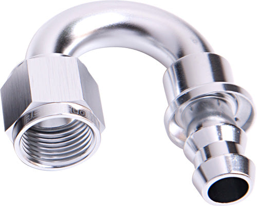 400 Series Push Lock 180° Hose End -8AN Silver Finish. Suits 400 & 500 Series Hose