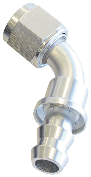 400 Series Push Lock 60° Hose End -8AN Silver Finish. Suits 400 & 500 Series Hose