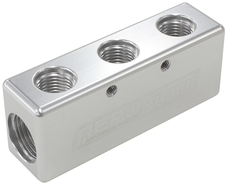 Billet 5 Port Fuel Log 3 x -6AN, 2 x -8AN Silver Finish