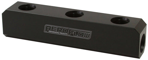 Billet 5 Port Fuel Log -12AN Log has 3 x ORB ports on top and 2 x ORB ports either end. Black Finish