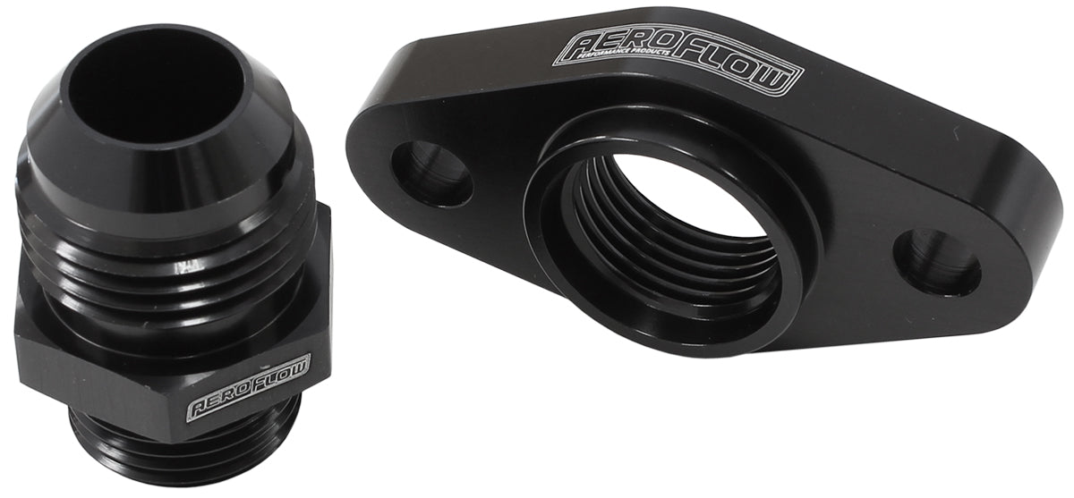Turbo Drain Adapter With -12AN Fitting, 51mm Hole Centre. Black Finish.