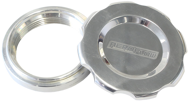Low Profile Billet Aluminium Filler Cap & Bung 3" Female weld-on bung, includes Buna N & EPR O-rings. Polished Cap