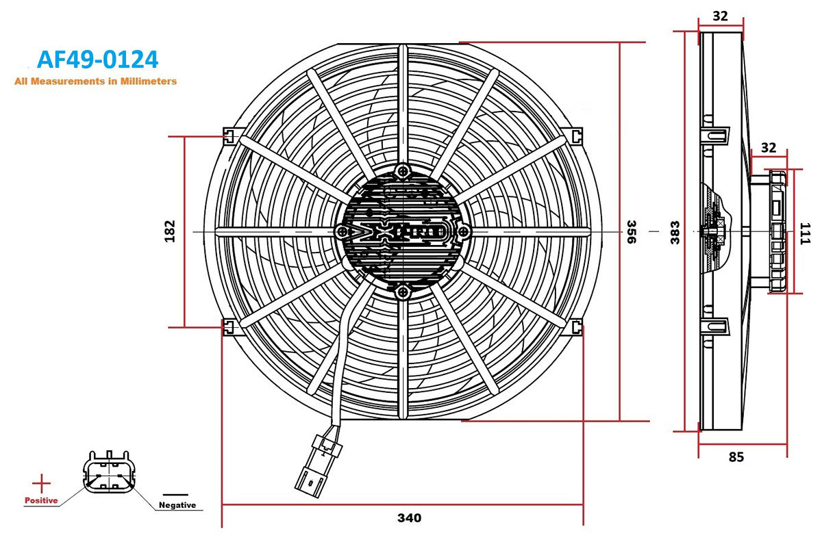 Aeroflow 14" Brushless Electric Fan, Pusher Type with Curved Blades 2500 CFM Rating. Non Reversable