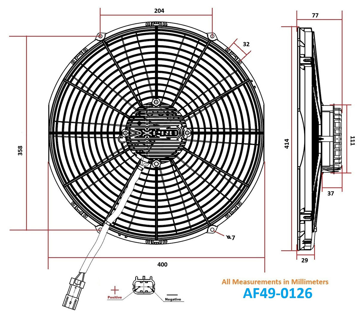 Aeroflow 16" Brushless Electric Fan, Pusher Type with Curved Blades 2860 CFM Rating. Non Reversable