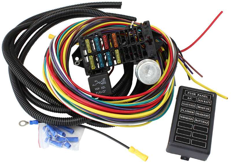 Complete Universal 8 Circuit Wiring Harness Kit Complete with Standard Fuses & Fuse Panel
