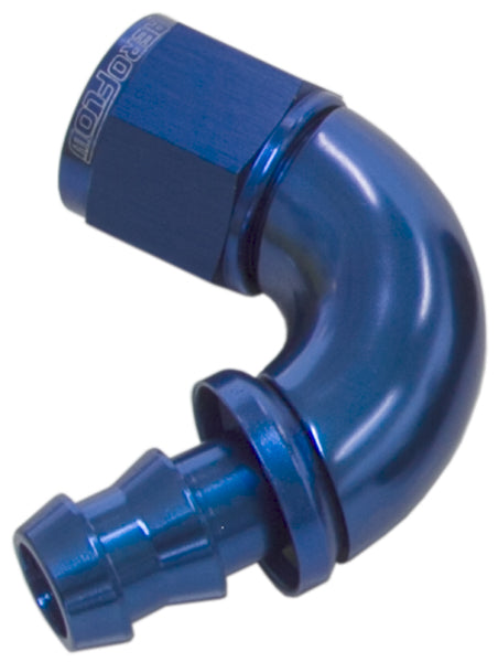 510 Series Full Flow Tight Radius Push Lock 120° Hose End -4AN Blue Finish. Suits 400 & 500 Series Hose