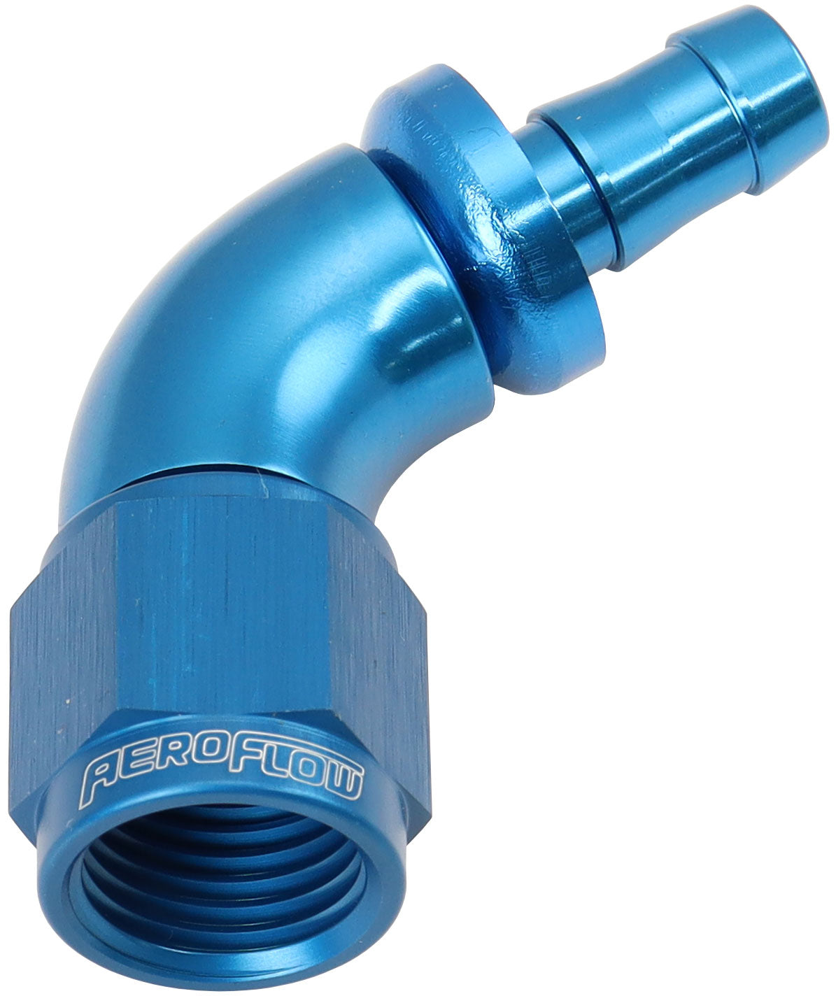 510 Series Full Flow Tight Radius Push Lock 60° Hose End -6AN To 5/16" (8mm) Barb Blue Finish. Suits 400 & 500 Series Hose