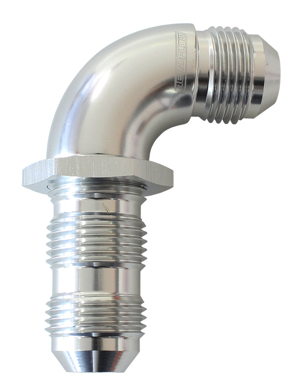 90° Full Flow AN Bulkhead -10AN Silver Finish