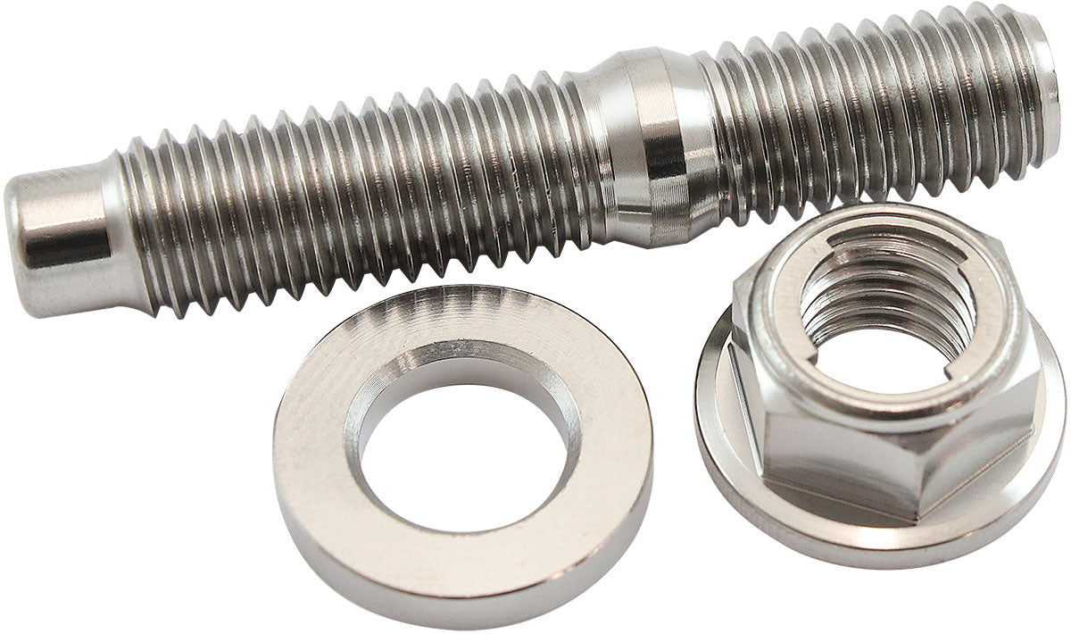 Aeroflow M10 x 1.50mm Titanium Stud, Locking Hex Nut and Washer Kit Sold as One Stud, One Flat Washer and One 6 Point Hex Locking Nut