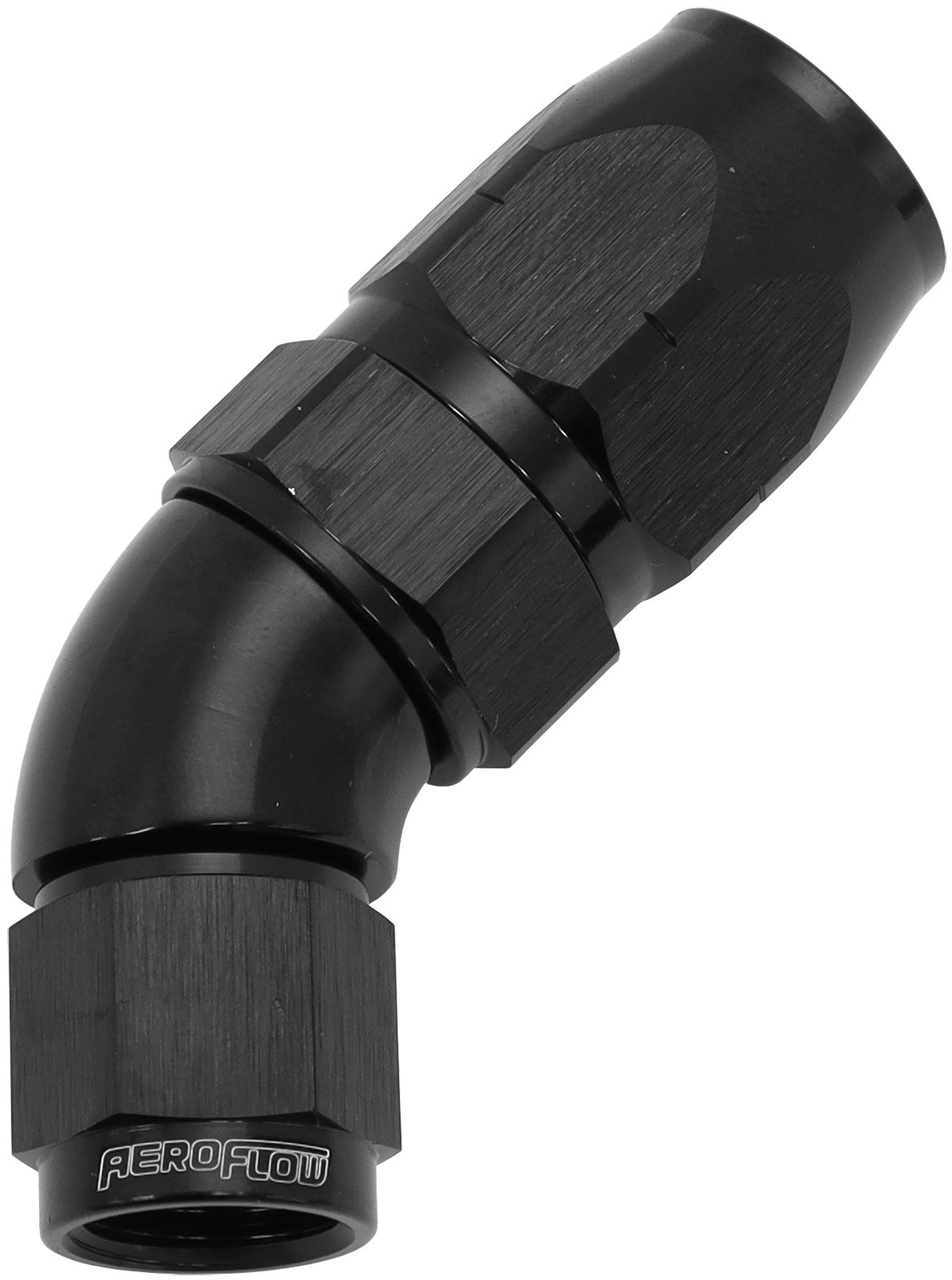 550 Series Cutter Style One Piece Swivel 45° Stepped Hose End -6AN to -8 Hose Black Finish. Suits 100 & 450 Series Hose