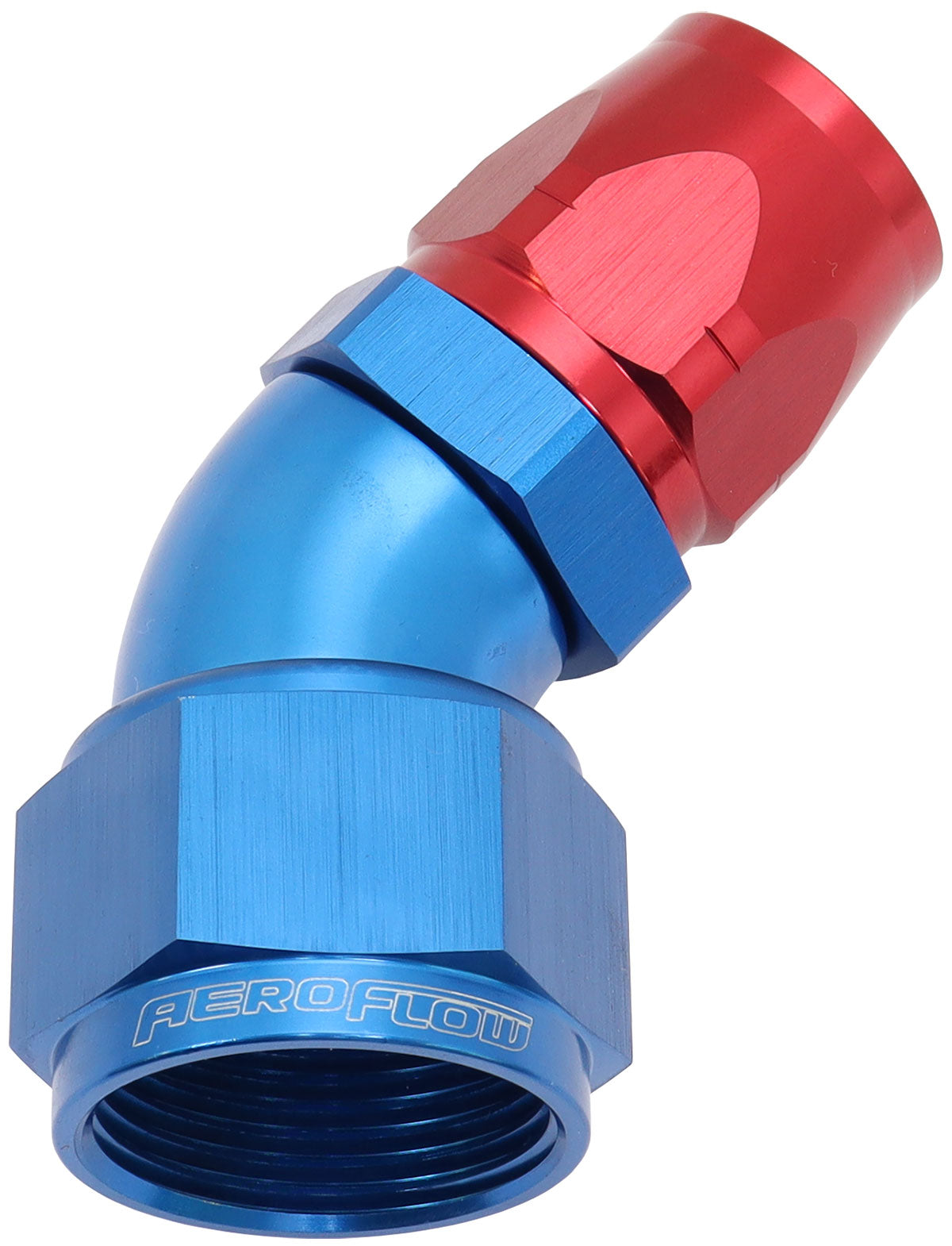 550 Series Cutter Style One Piece Swivel 45° Stepped Hose End -16AN to -12 Hose Blue/Red Finish. Suits 100 & 450 Series Hose